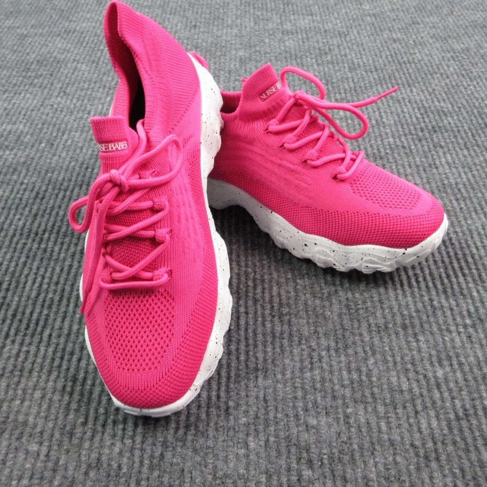 Nurse Babes Shoes Womens Size 10.5 Pink Knit Lace Up Ortho Pro Sneakers NWB